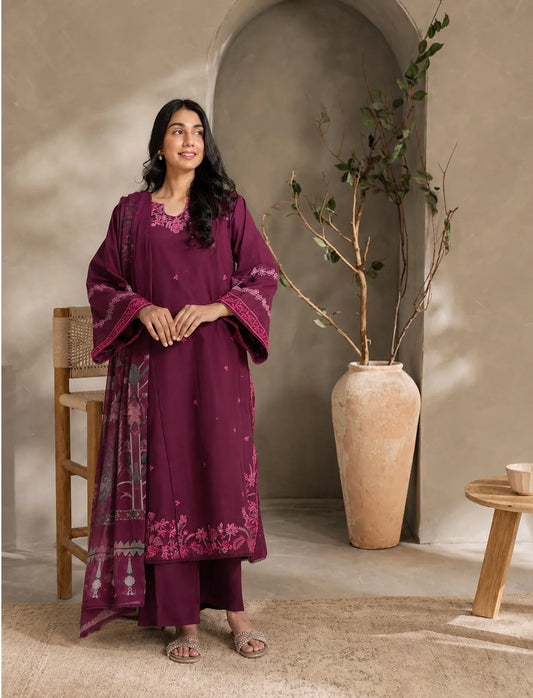 Plum Blossom – Embroidered Premium 3-Piece Lawn Suit
