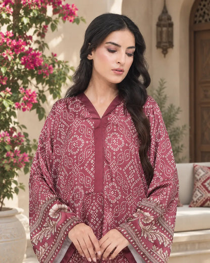 Plum Chunri – Printed Premium Silk 2-Piece Suit