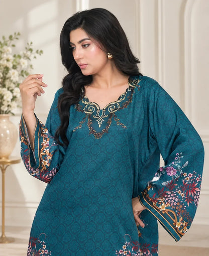 Teal Regency – Printed Premium Silk 2-Piece Suit