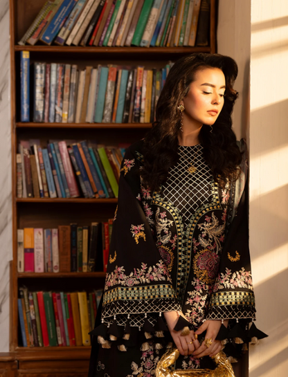 3 Piece - Embroidered Lawn Suit Unstitched With Silk Dupatta