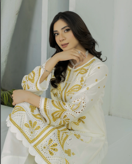 Three Pc Embroidered Dress With Farshi Shalwar