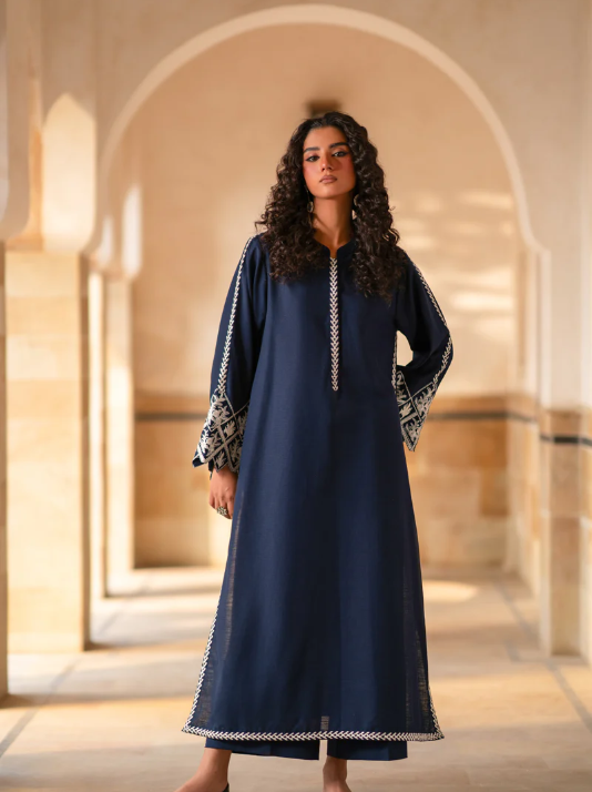 Stitched 2-Piece Embroidered Lawn Suit – Navy Blue