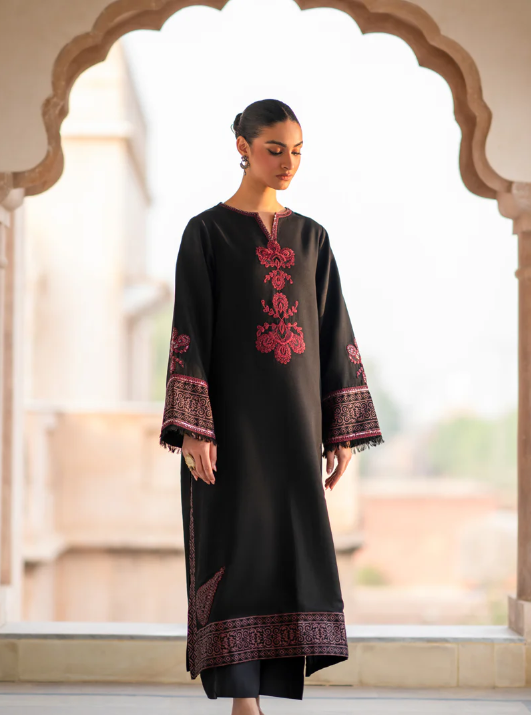 Stitched 2 Pc Embroidered Suit Black