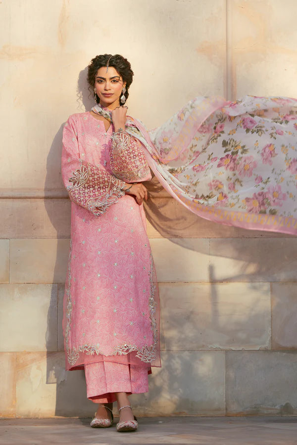 3 Piece - Premium Embroidered Lawn Suit With Silk Dupatta