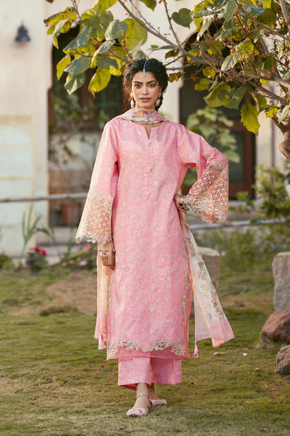 3 Piece - Premium Embroidered Lawn Suit With Silk Dupatta
