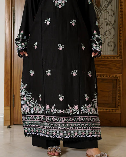 Nocturne Blossom – Embroidered 3-Piece Khaddar Suit with Wool Shawl