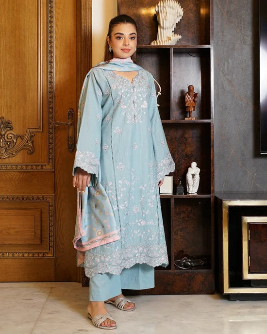 Skyline Bloom – Embroidered 3-Piece Khaddar Suit with Wool Shawl
