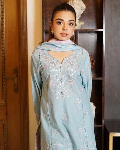 Skyline Bloom – Embroidered 3-Piece Khaddar Suit with Wool Shawl