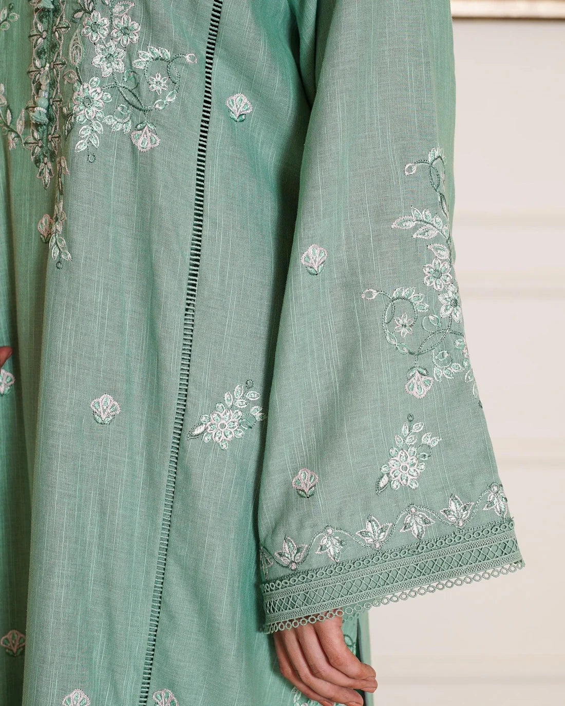 Mint Breeze – Embroidered 3-Piece Khaddar Suit with Wool Shawl
