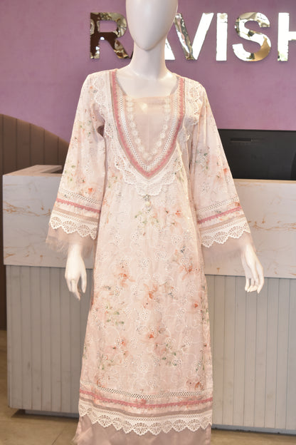 Ethereal Peach Hand-Embroidered Cotton Ensemble