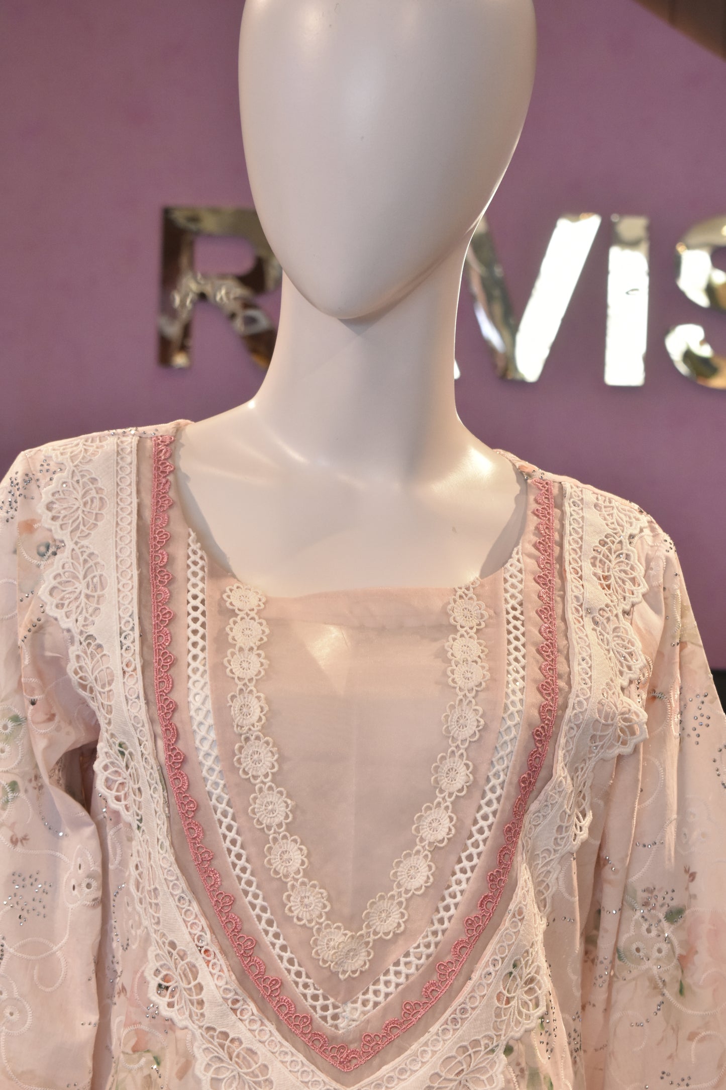 Ethereal Peach Hand-Embroidered Cotton Ensemble