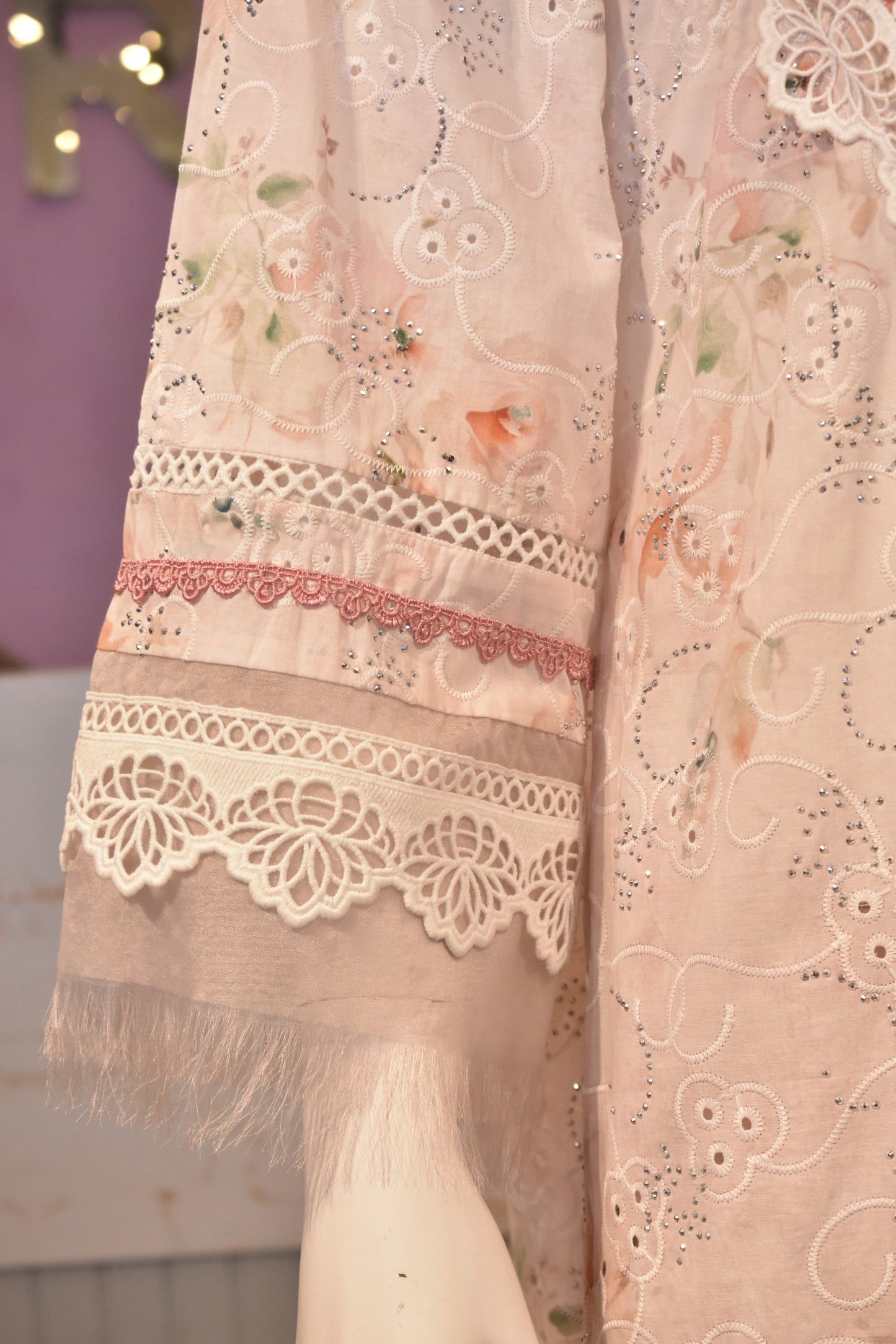 Ethereal Peach Hand-Embroidered Cotton Ensemble
