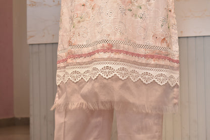 Ethereal Peach Hand-Embroidered Cotton Ensemble