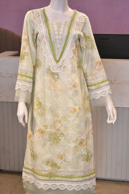 Premium Hand-Embroidered Soft Cotton Suit in Pistachio Green