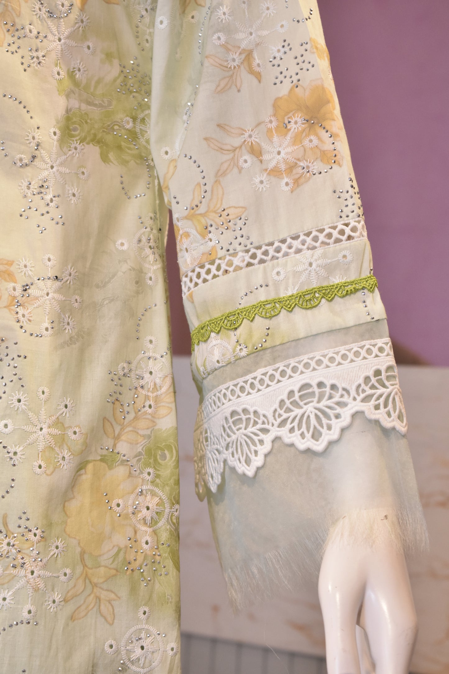 Premium Hand-Embroidered Soft Cotton Suit in Pistachio Green