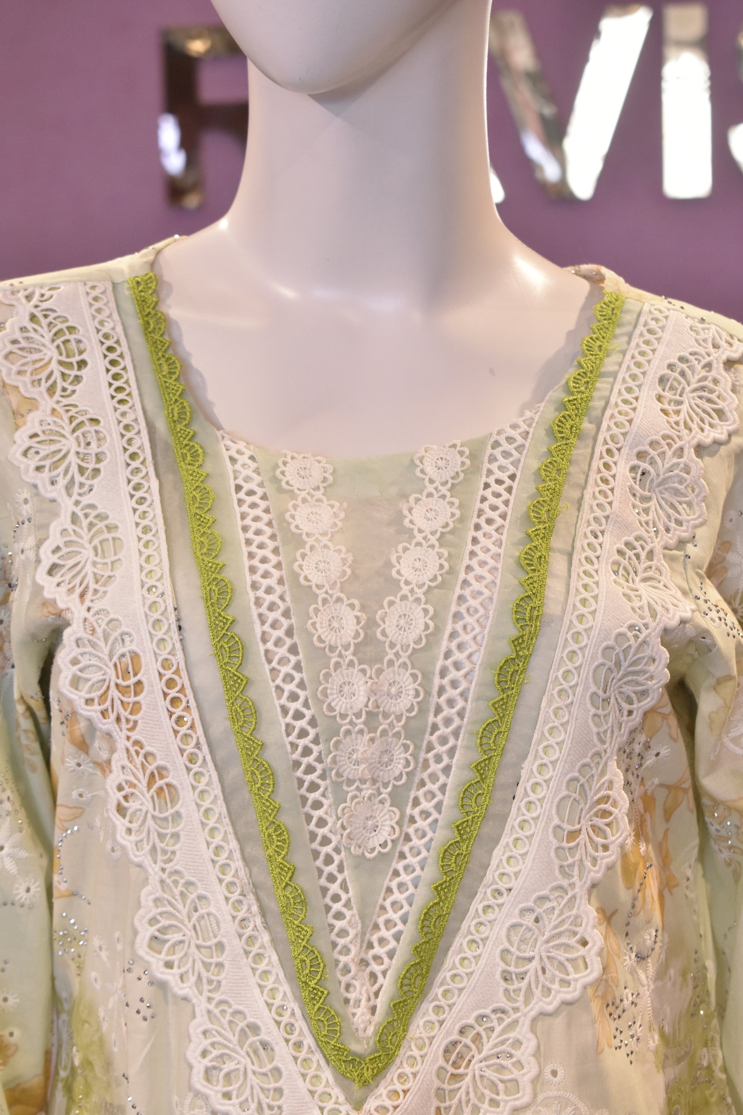 Premium Hand-Embroidered Soft Cotton Suit in Pistachio Green