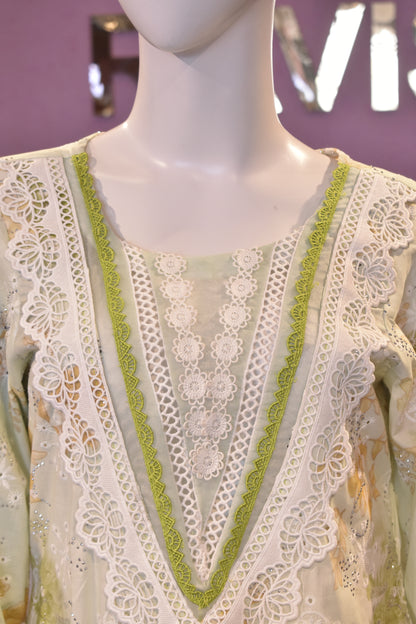 Premium Hand-Embroidered Soft Cotton Suit in Pistachio Green