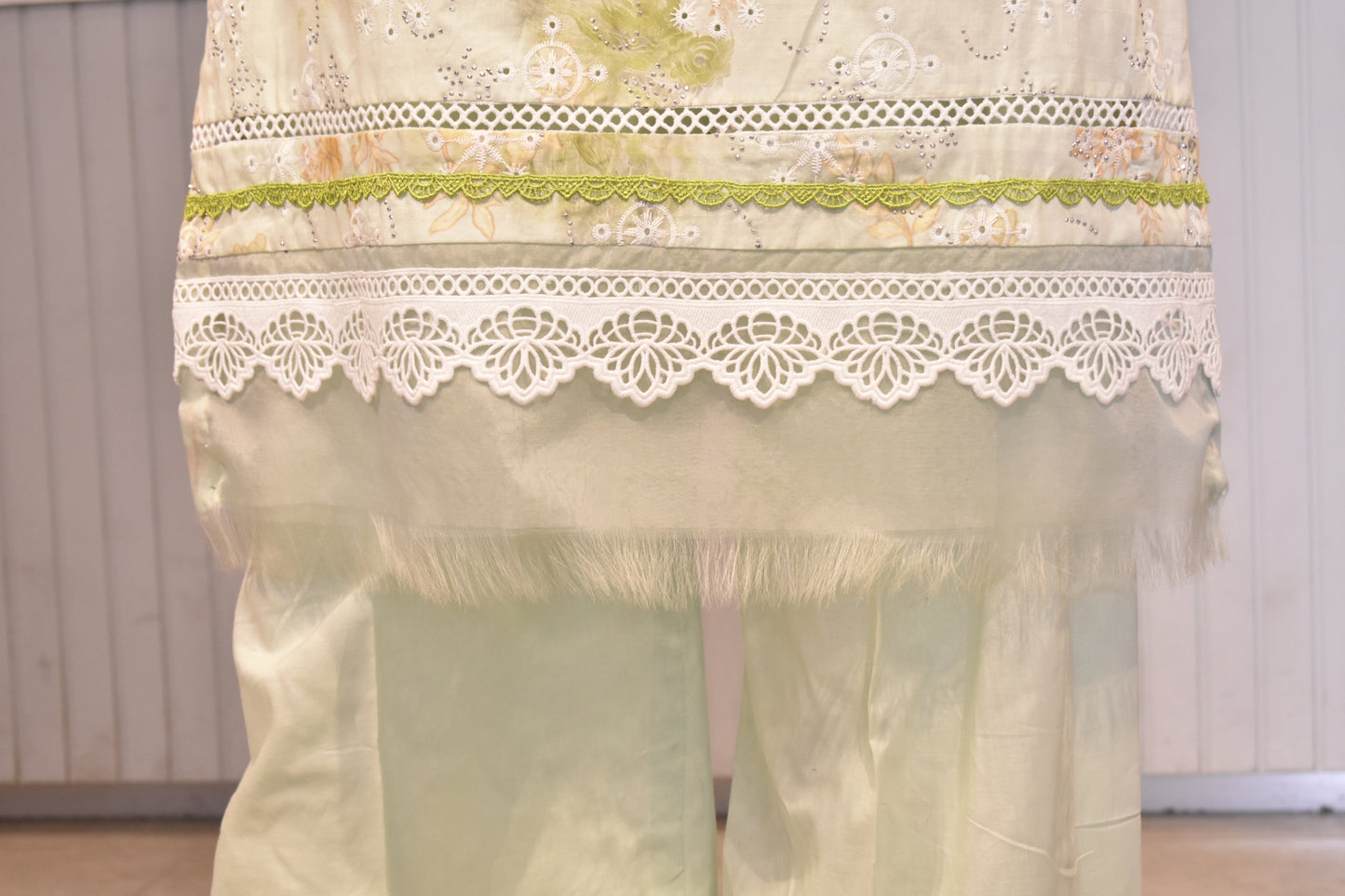 Premium Hand-Embroidered Soft Cotton Suit in Pistachio Green