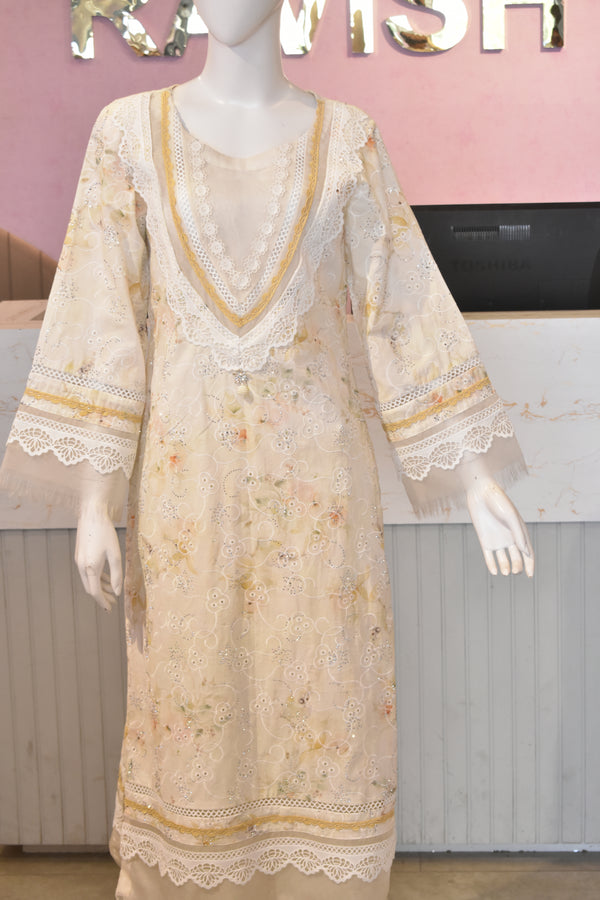 Artisanal Ivory Blossom Hand-Embroidered Soft Cotton 3-Piece