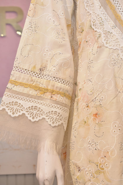 Artisanal Ivory Blossom Hand-Embroidered Soft Cotton 3-Piece