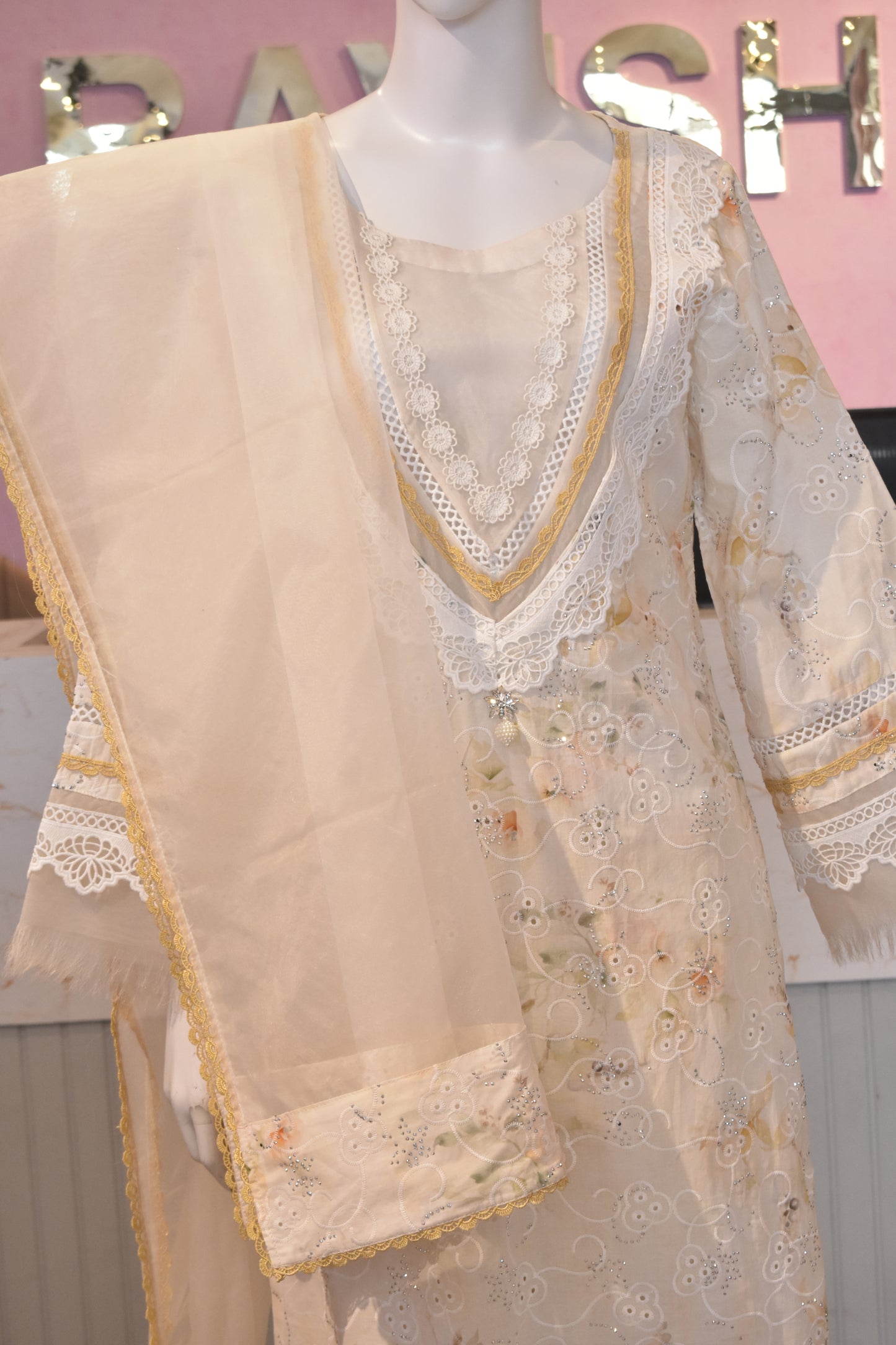 Artisanal Ivory Blossom Hand-Embroidered Soft Cotton 3-Piece