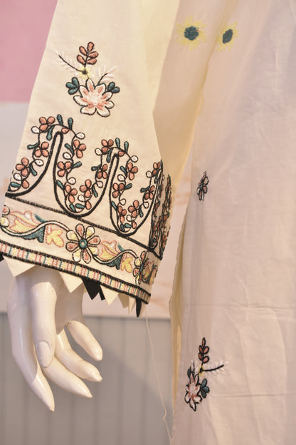 Serene Ivory Embroidered Lawn 3-Piece Suit with Cotton Net Dupatta