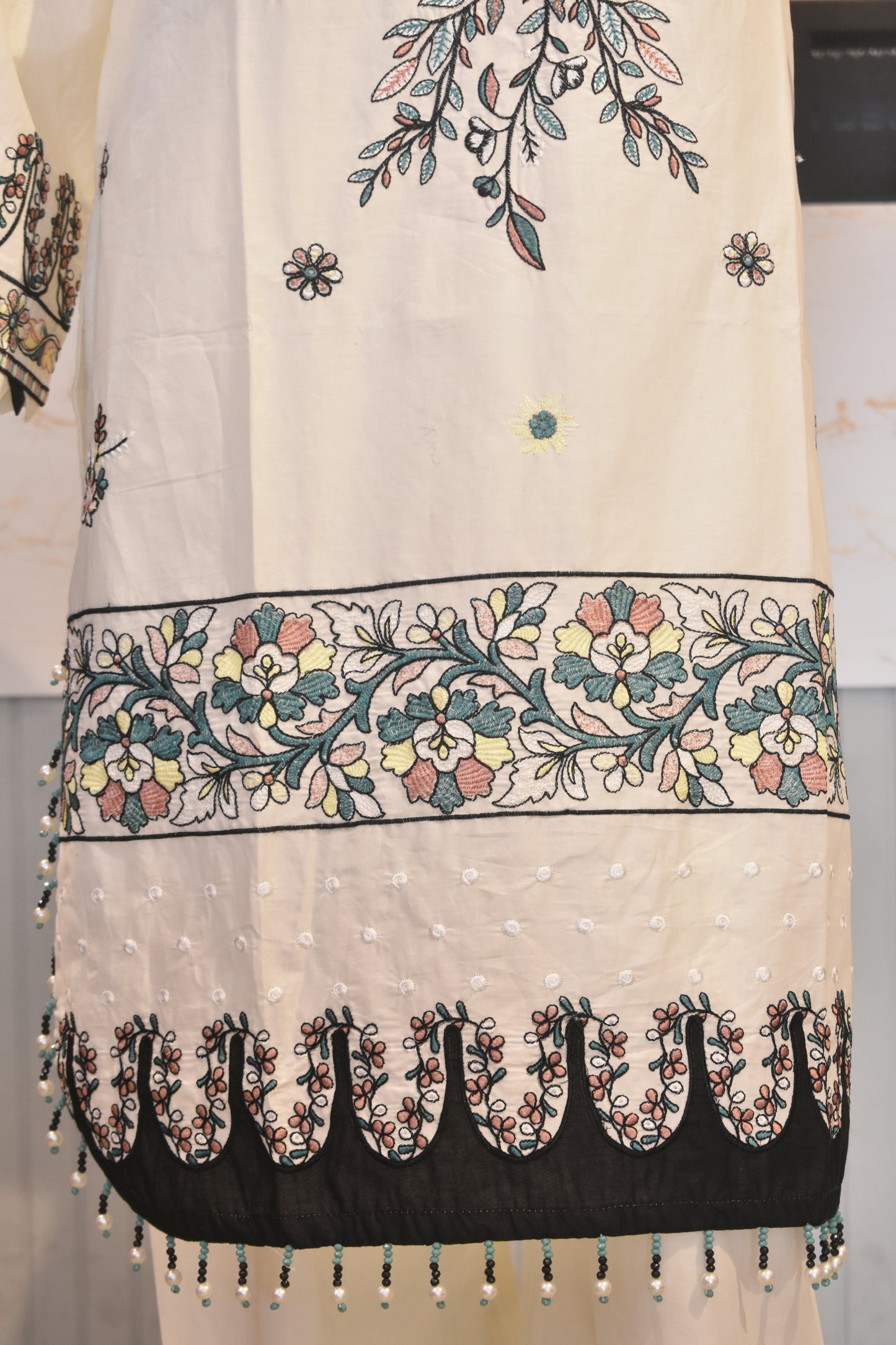 Serene Ivory Embroidered Lawn 3-Piece Suit with Cotton Net Dupatta