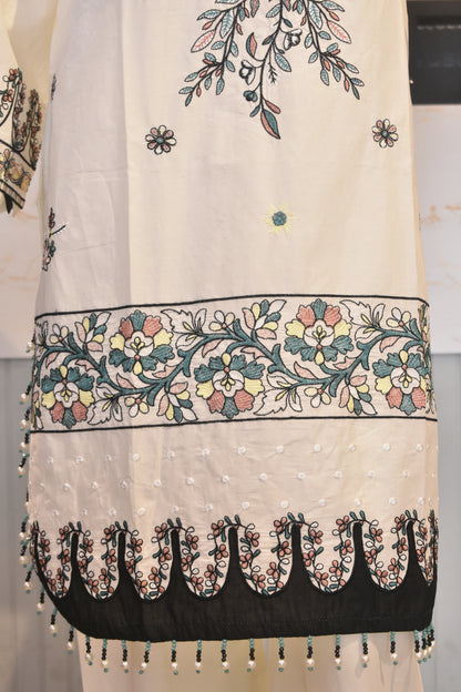 Serene Ivory Embroidered Lawn 3-Piece Suit with Cotton Net Dupatta