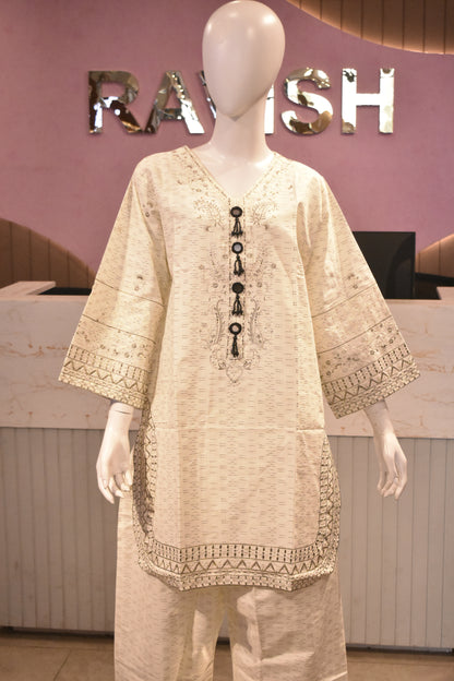Embroidered Cotton Lawn 3-Piece Suit – Ivory Elegance