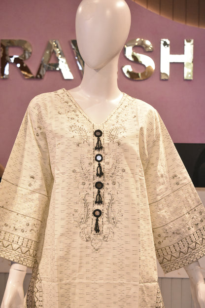 Embroidered Cotton Lawn 3-Piece Suit – Ivory Elegance