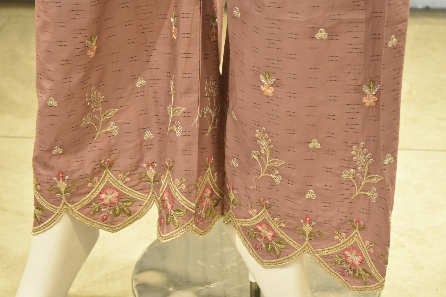 Elegant Mauve Embroidered 3-Piece Cotton Suit with Tassel Detailing