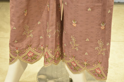 Elegant Mauve Embroidered 3-Piece Cotton Suit with Tassel Detailing