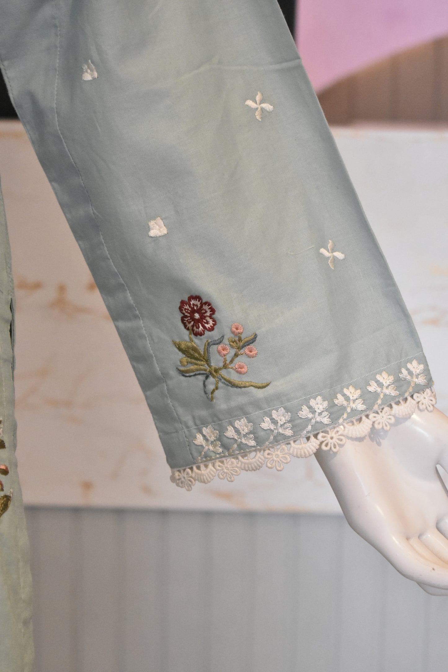 Serene Mint & Cream Embroidered 2-Piece Cotton Lawn Suit