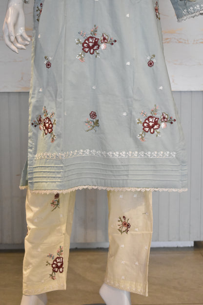 Serene Mint & Cream Embroidered 2-Piece Cotton Lawn Suit