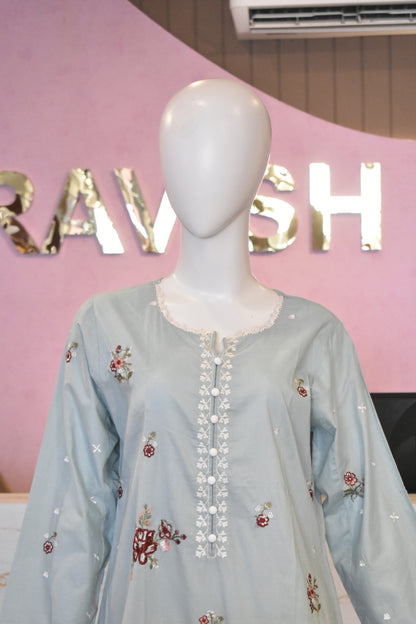 Serene Mint & Cream Embroidered 2-Piece Cotton Lawn Suit