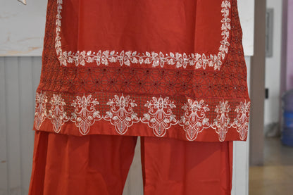 Crimson Rust Embroidered 2-Piece Cotton Lawn Suit with Tassel & Sequin Details