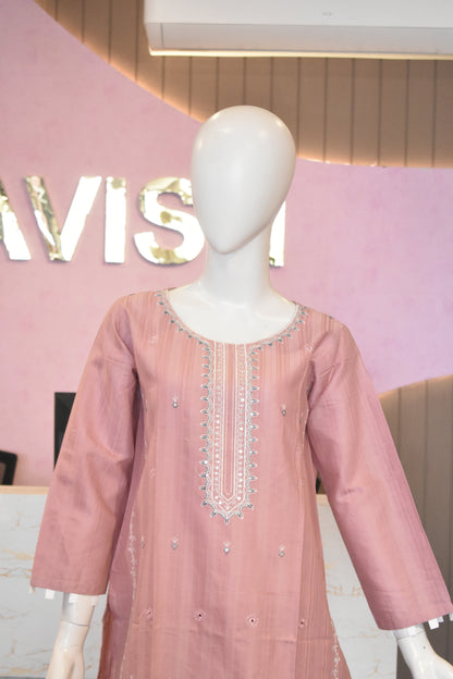 Elegant Dusty Rose Embroidered 2-Piece Cotton Lawn Suit with Chikankari Cutwork Border