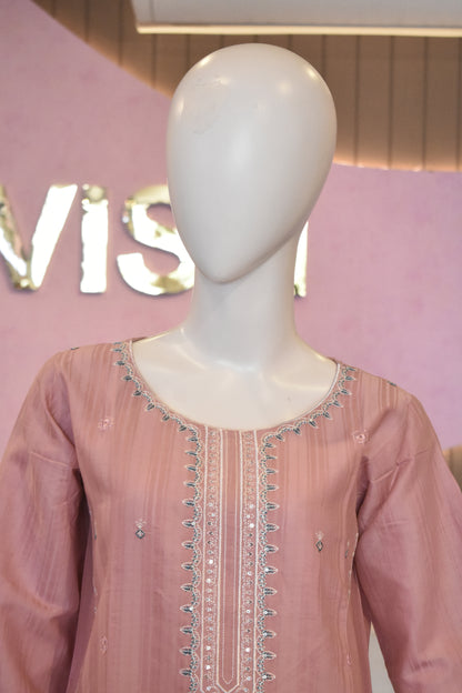 Elegant Dusty Rose Embroidered 2-Piece Cotton Lawn Suit with Chikankari Cutwork Border