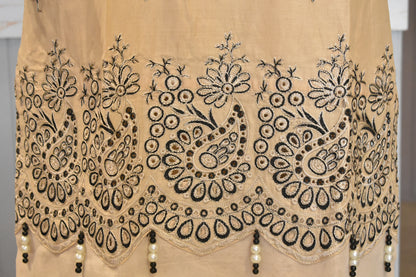 Earthes Beige & Charcoal Block-Print Style Embroidered 2-Piece Cotton Lawn Suit