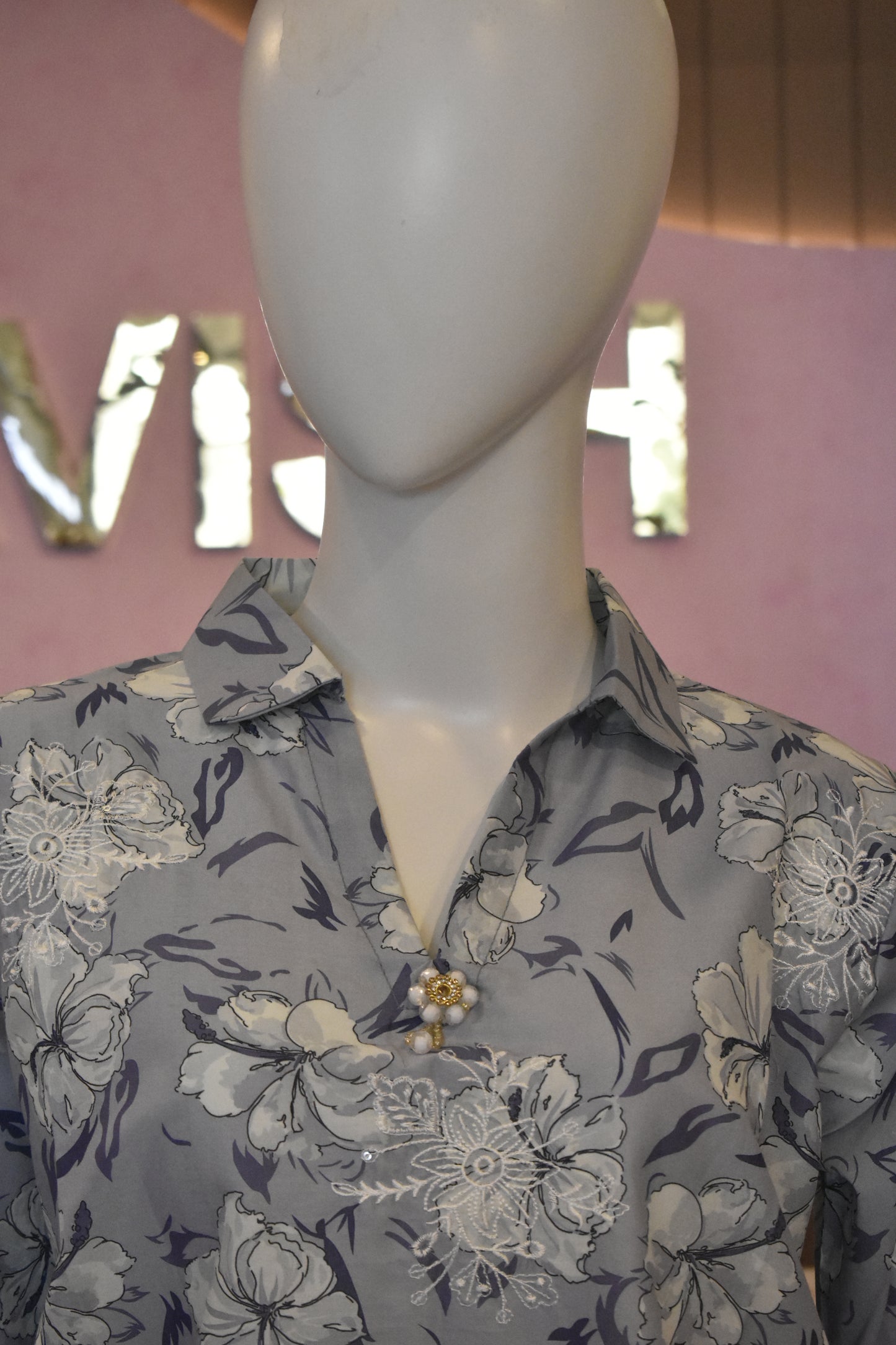 Elegant Lavender Grey All-Over Floral Print 2-Piece Cotton Lawn Co-Ord Set