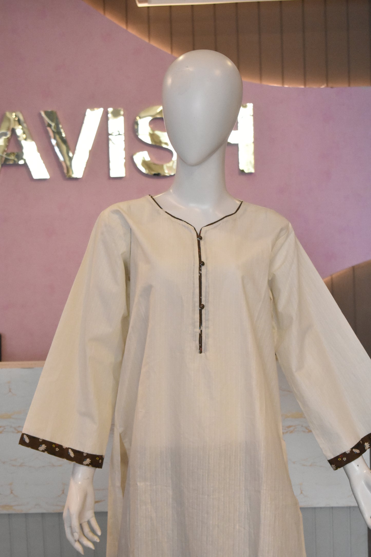 Minimalist Ivory & Chocolate Brown 2-Piece Cotton Lawn Co-Ord Set