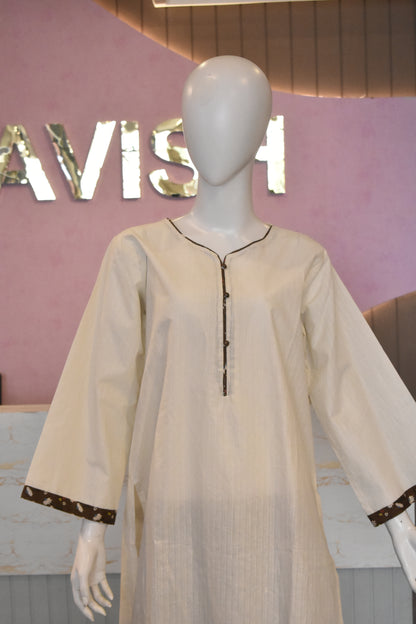 Minimalist Ivory & Chocolate Brown 2-Piece Cotton Lawn Co-Ord Set