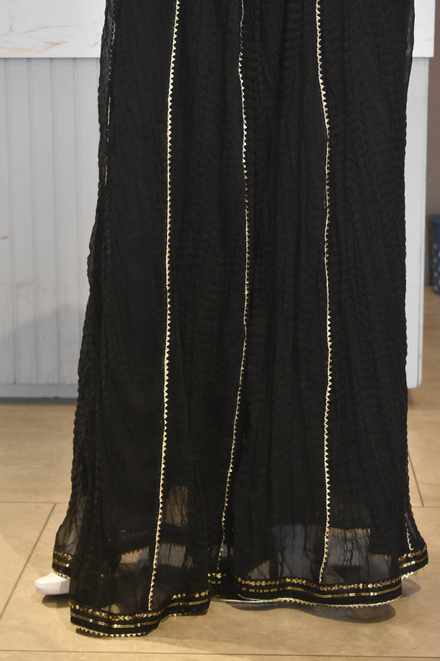 Midnight Onyx Sequin-Embellished 3-Piece Chiffon Sharara Set