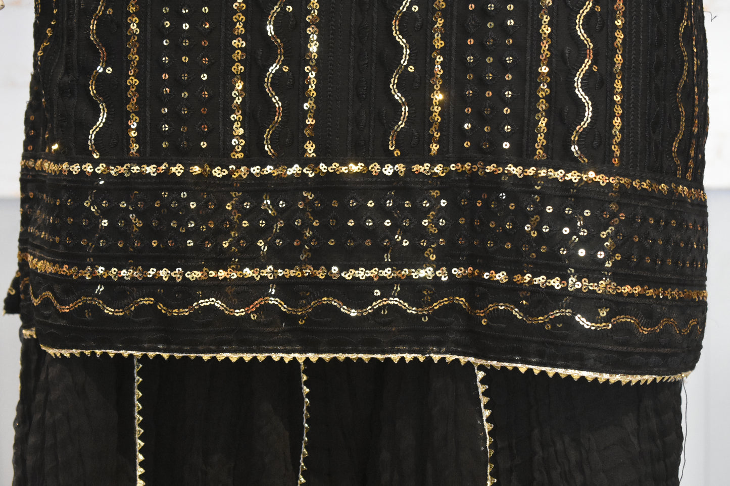 Midnight Onyx Sequin-Embellished 3-Piece Chiffon Sharara Set