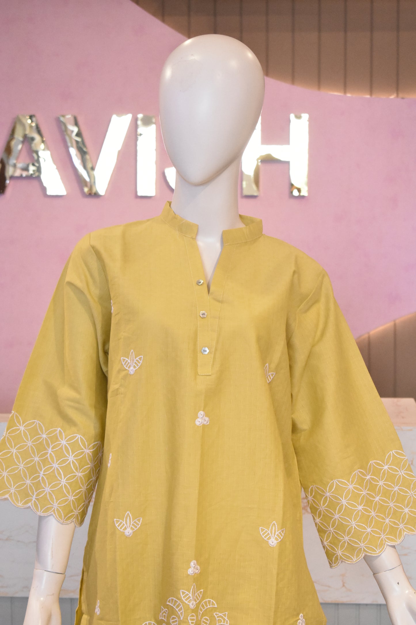 Vibrant Mustard Yellow Embroidered 2-Piece Cotton Lawn Suit