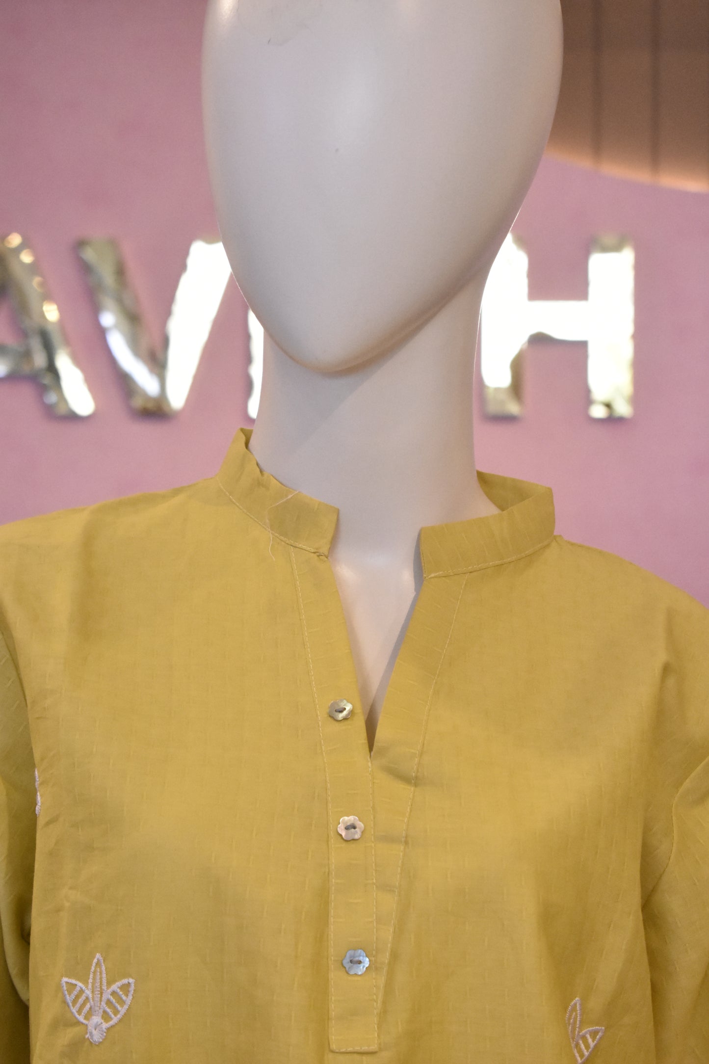 Vibrant Mustard Yellow Embroidered 2-Piece Cotton Lawn Suit