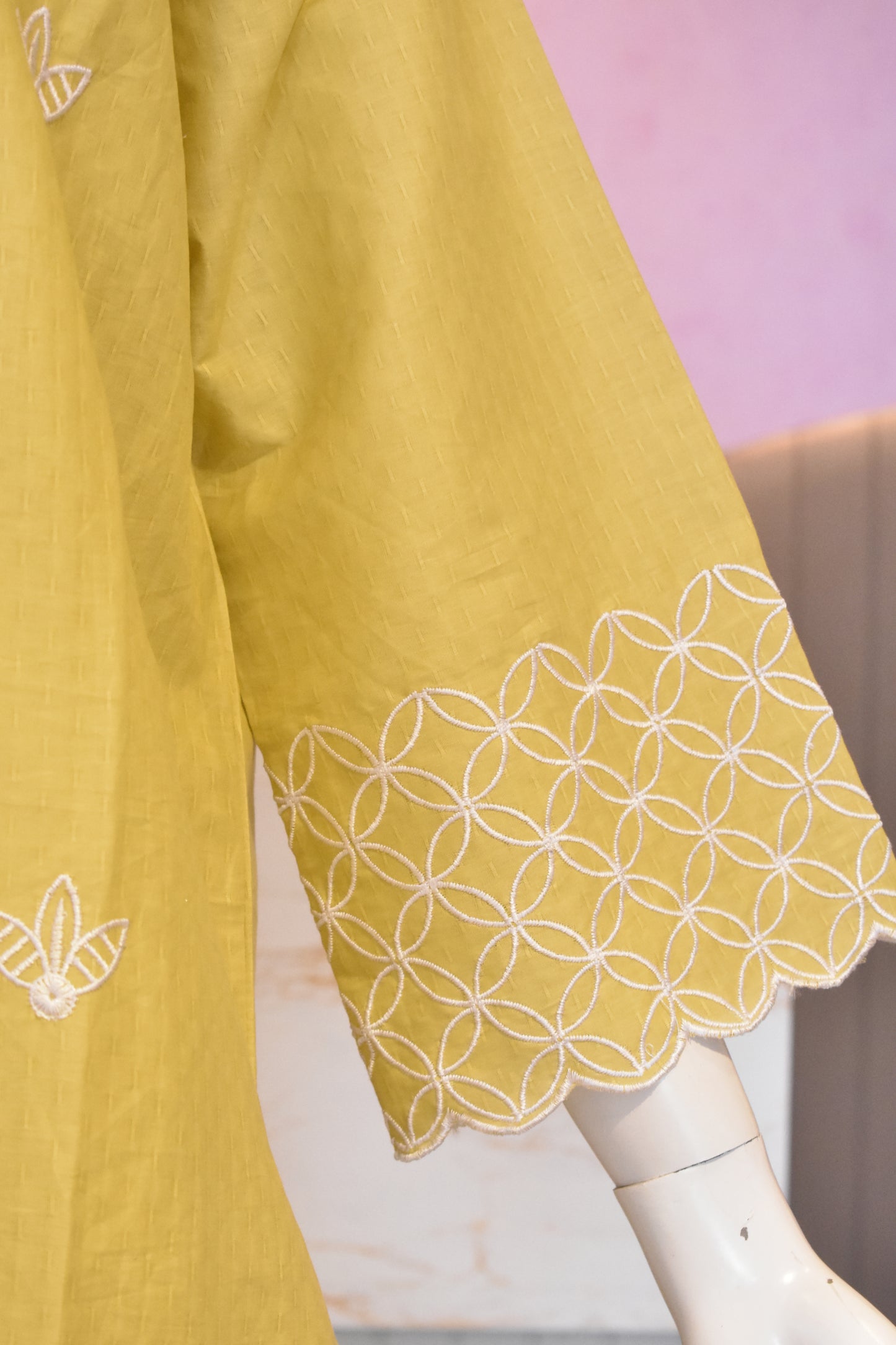 Vibrant Mustard Yellow Embroidered 2-Piece Cotton Lawn Suit
