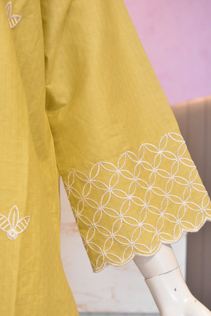 Vibrant Mustard Yellow Embroidered 2-Piece Cotton Lawn Suit