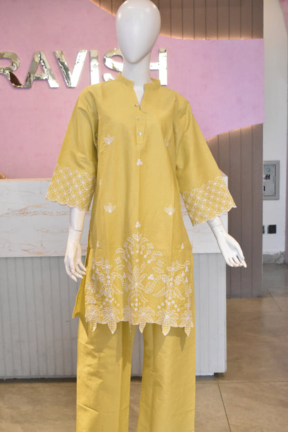 Vibrant Mustard Yellow Embroidered 2-Piece Cotton Lawn Suit