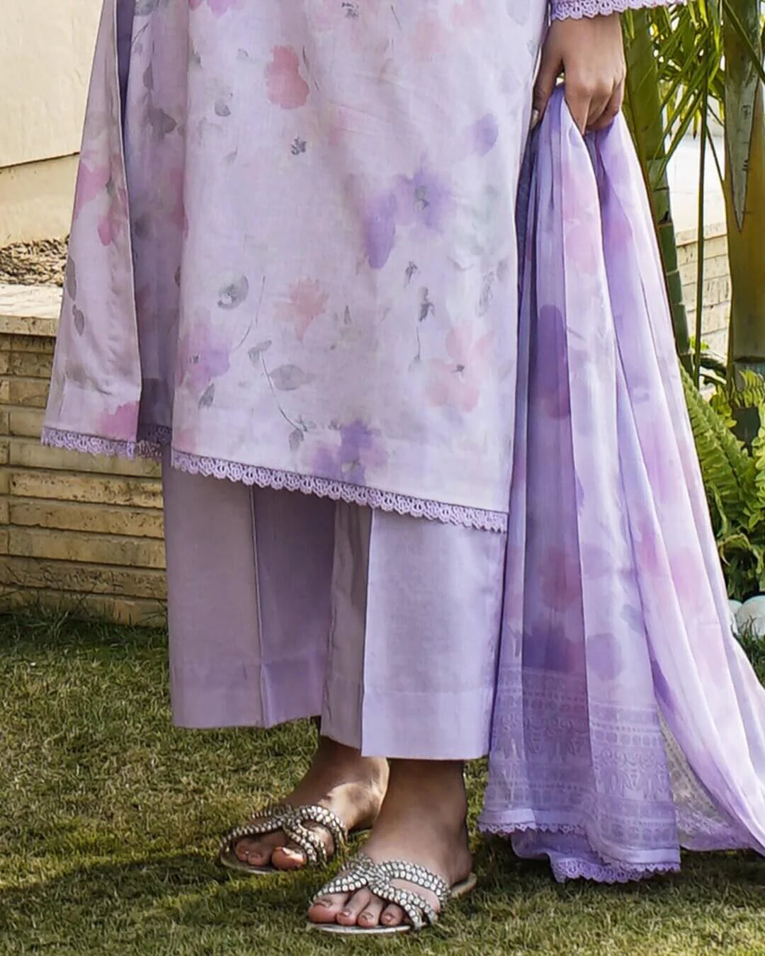 Elina - Crimson Red Floral Lawn Suit with Chiffon Dupatta-Unstitched